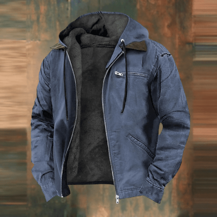 Herren Lederjacke mit Kapuze für Herbst in Blau