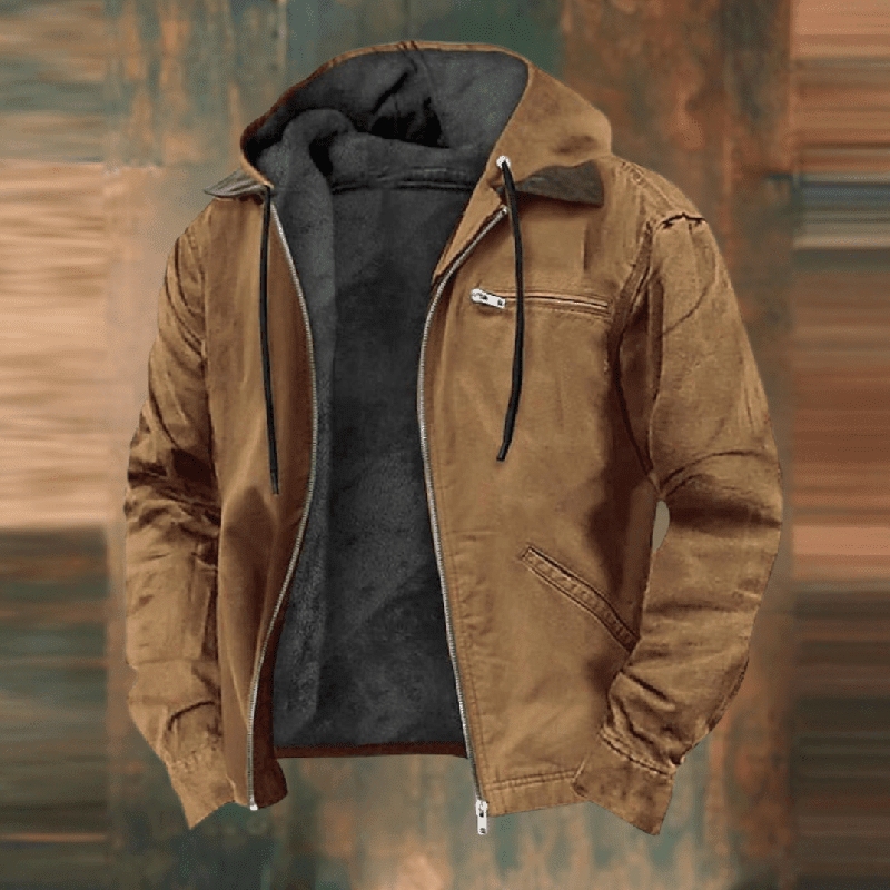 Herren Lederjacke mit Kapuze für Herbst in Braun