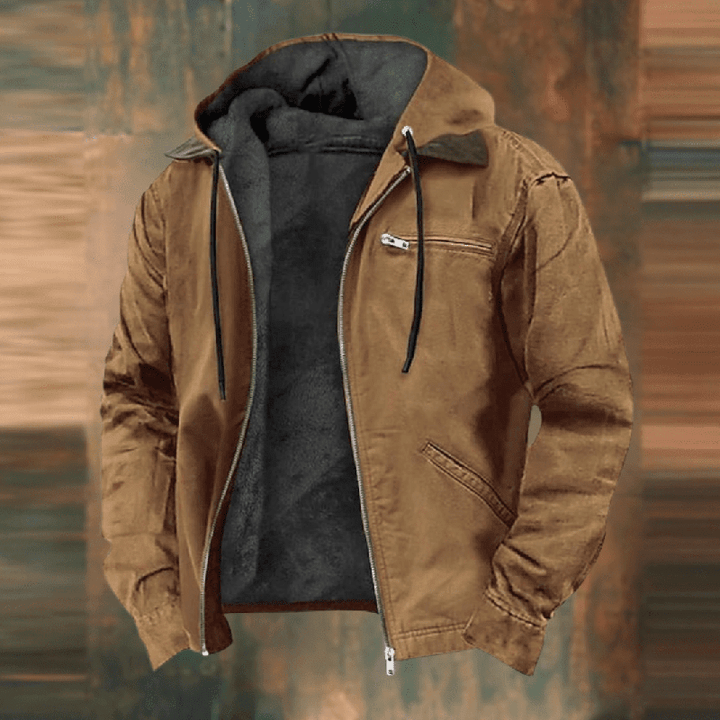 Herren Lederjacke mit Kapuze für Herbst in Braun