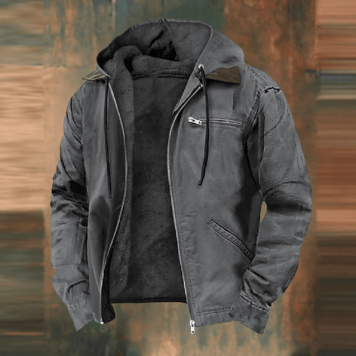Herren Lederjacke mit Kapuze für Herbst in Grau