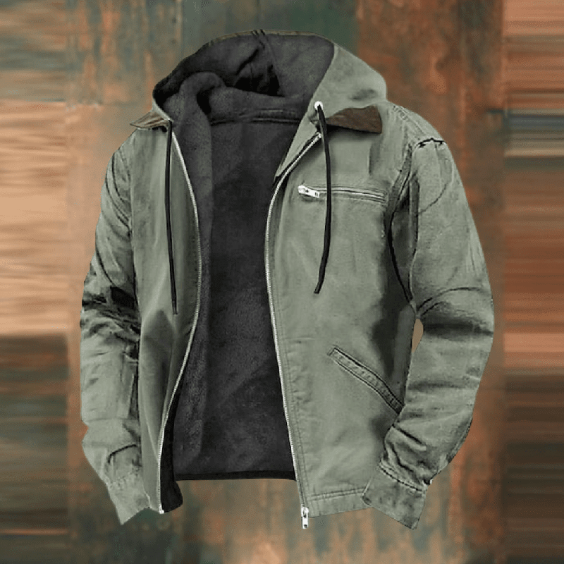 Herren Lederjacke mit Kapuze für Herbst in Grün