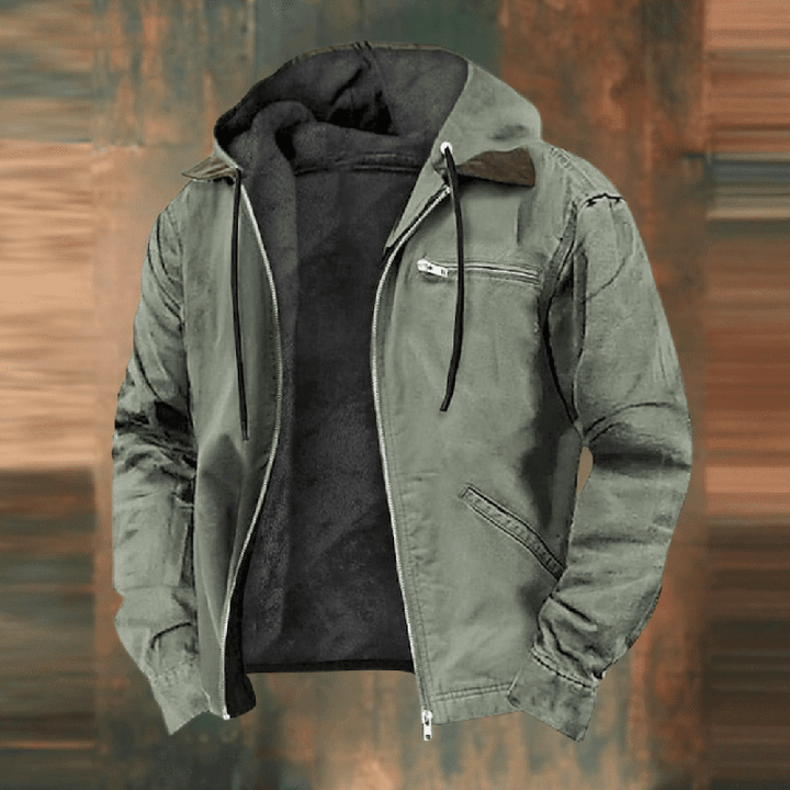 Herren Lederjacke mit Kapuze für Herbst in Grün