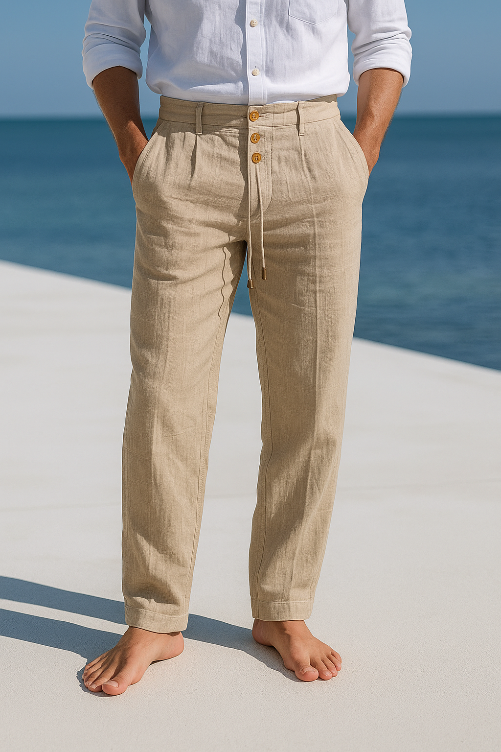 Herren Leichte Lockere Hose für warme Tage in Khaki