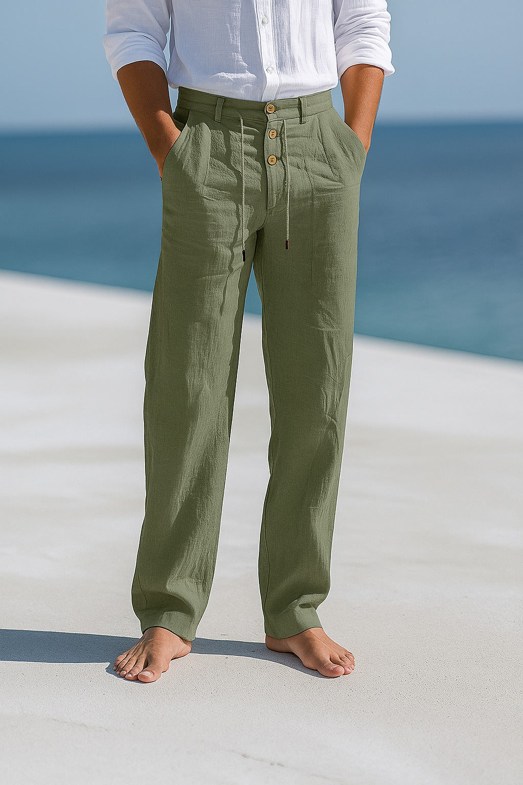 Herren Leichte Lockere Hose für warme Tage in Militärgrün