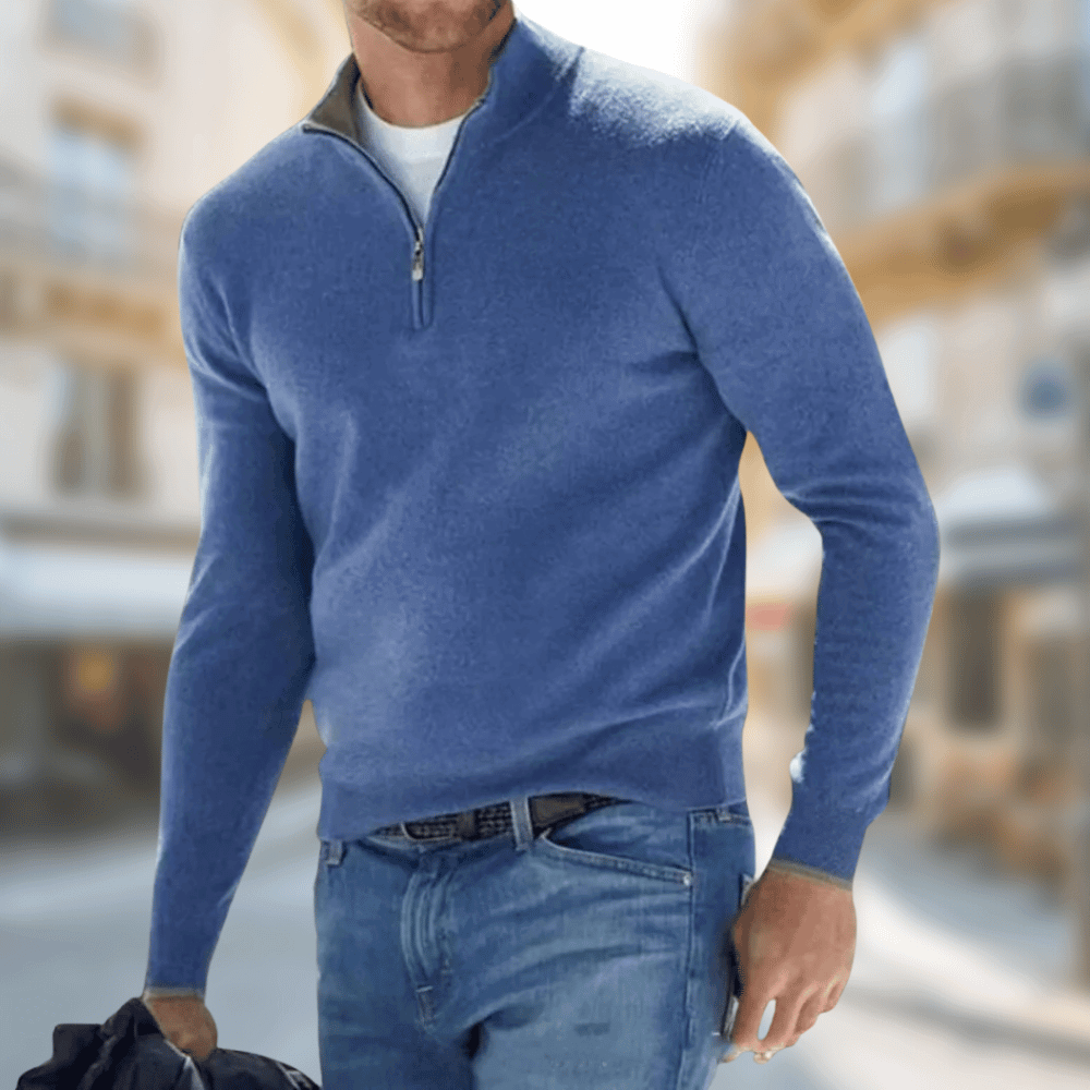 Herren Leichter Pullover aus atmungsaktiver Baumwolle in Blau