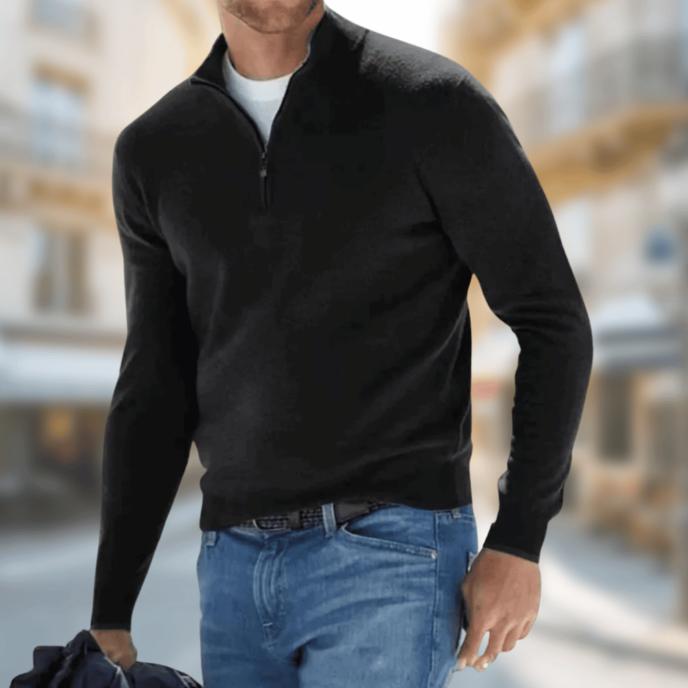 Herren Leichter Pullover aus atmungsaktiver Baumwolle in Schwarz