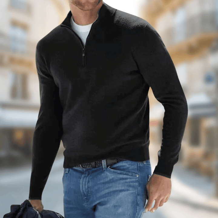 Herren Leichter Pullover aus atmungsaktiver Baumwolle in Schwarz