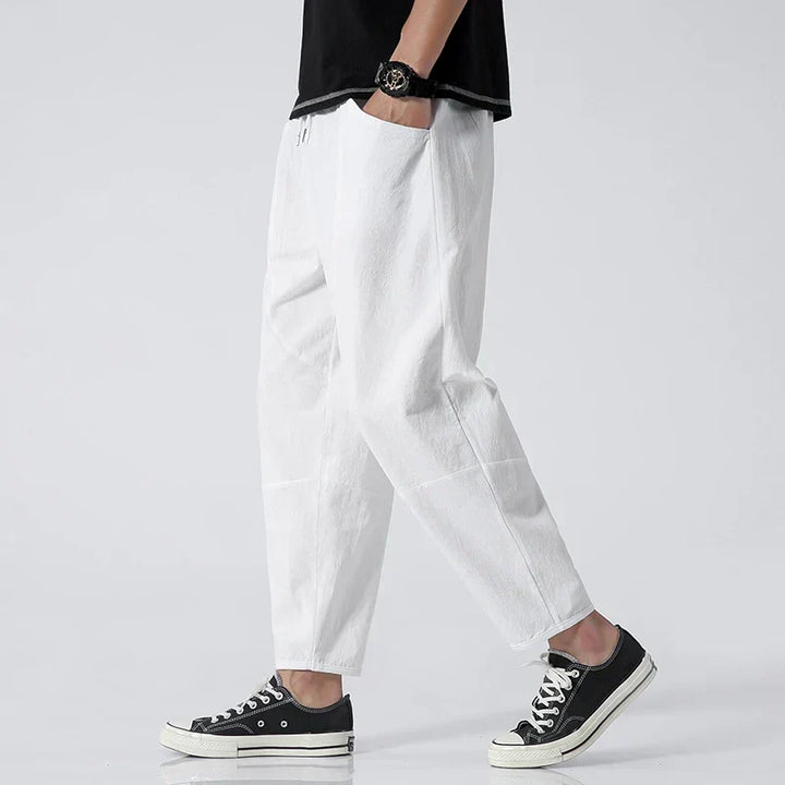 Herren Leinen Cropped Hose im Slim-Fit in Weiß