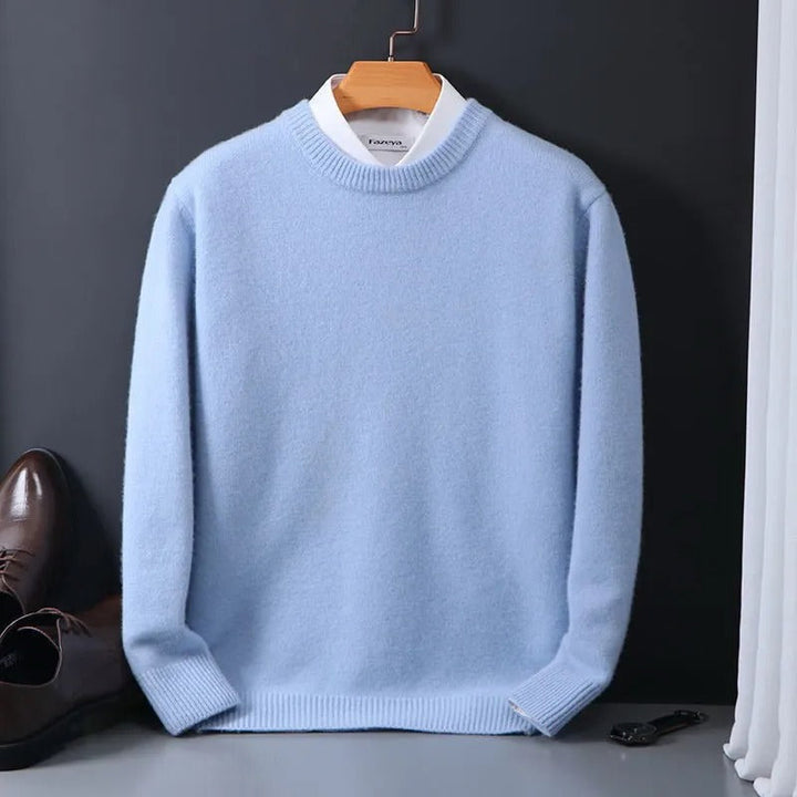 Herren Mohair Pullover mit geometrischem Muster in Blau 1