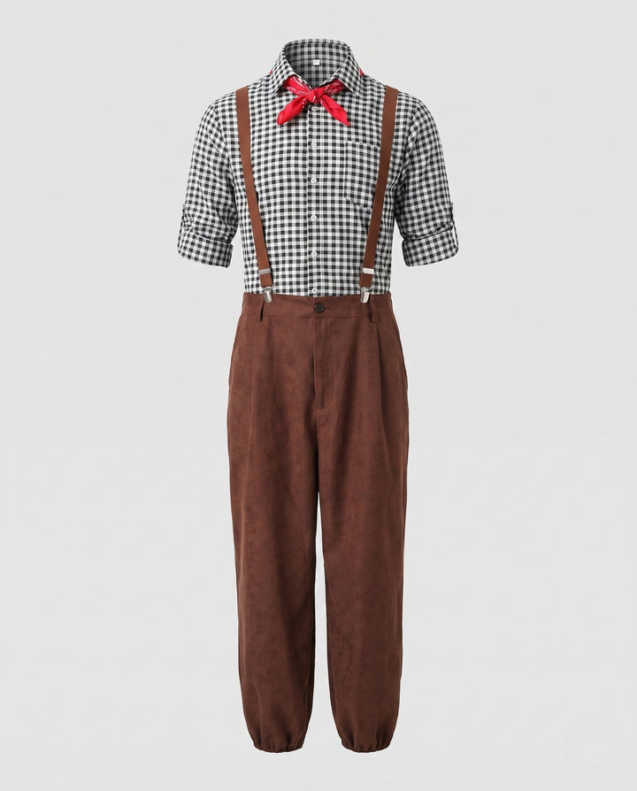 Herren Oktoberfest Lederhose im Trachten-Stil in Braun