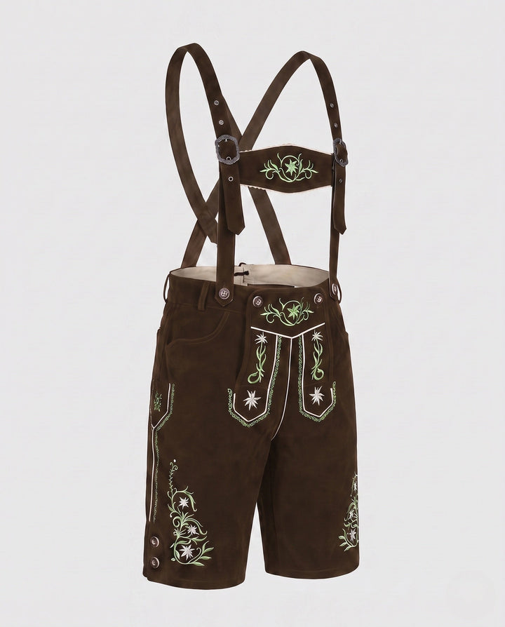 Herren Oktoberfest Lederhose mit Hosenträgern in Braun
