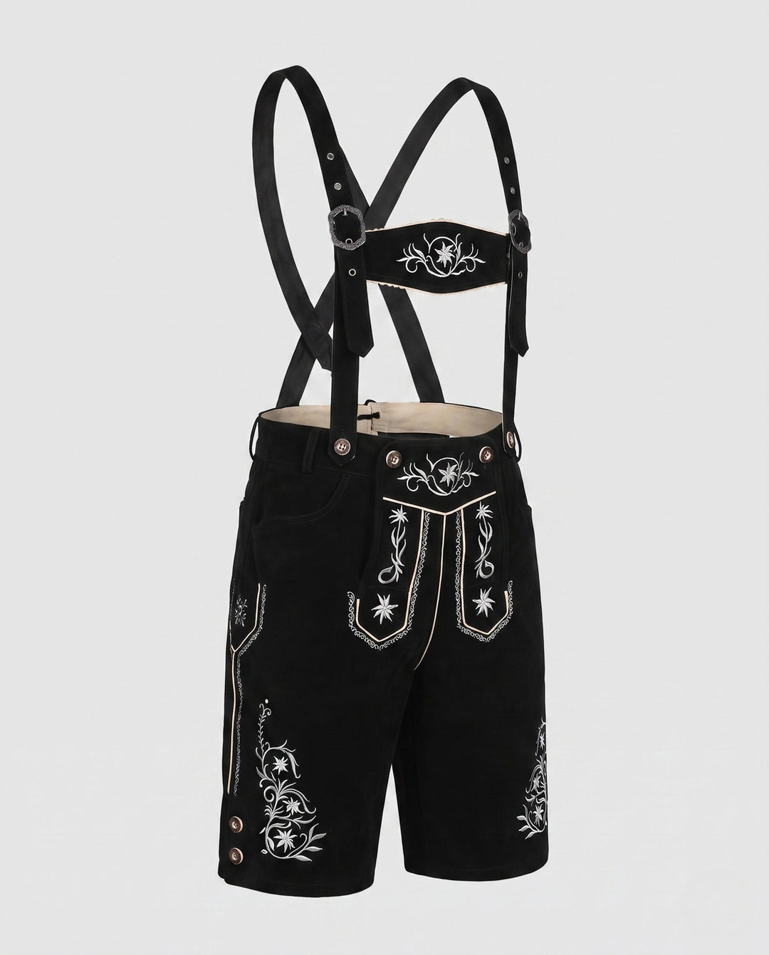 Herren Oktoberfest Lederhose mit Hosenträgern in Schwarz