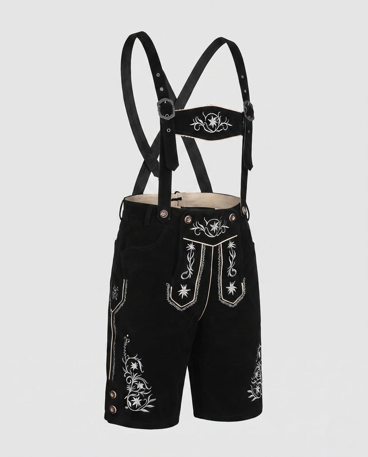 Herren Oktoberfest Lederhose mit Hosenträgern in Schwarz