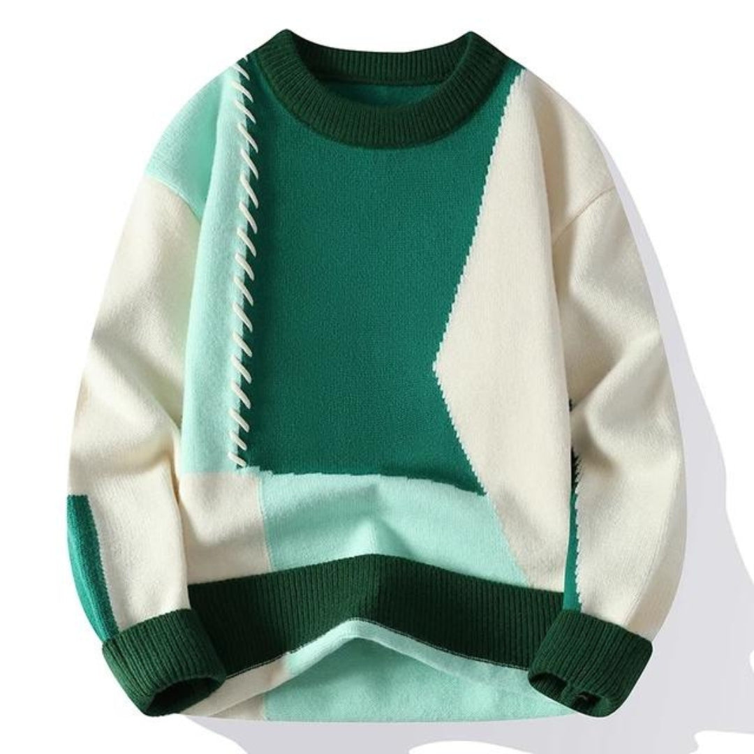 Herren Patchwork-Pullover im Künstlerischen Stil in Grün 2