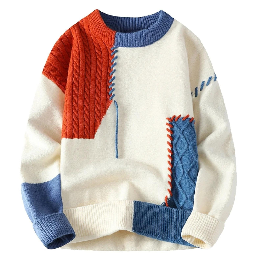 Herren Patchwork-Pullover im Künstlerischen Stil in Orange