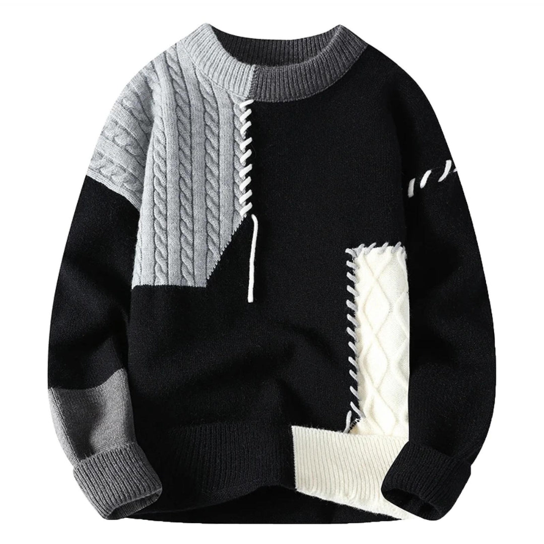 Herren Patchwork-Pullover im Künstlerischen Stil in Schwarz 1