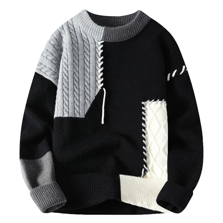 Herren Pullover im Patchwork-Design für Herbst in Schwarz 1