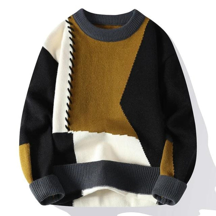 Herren Pullover im Patchwork-Design für Herbst in Schwarz 2
