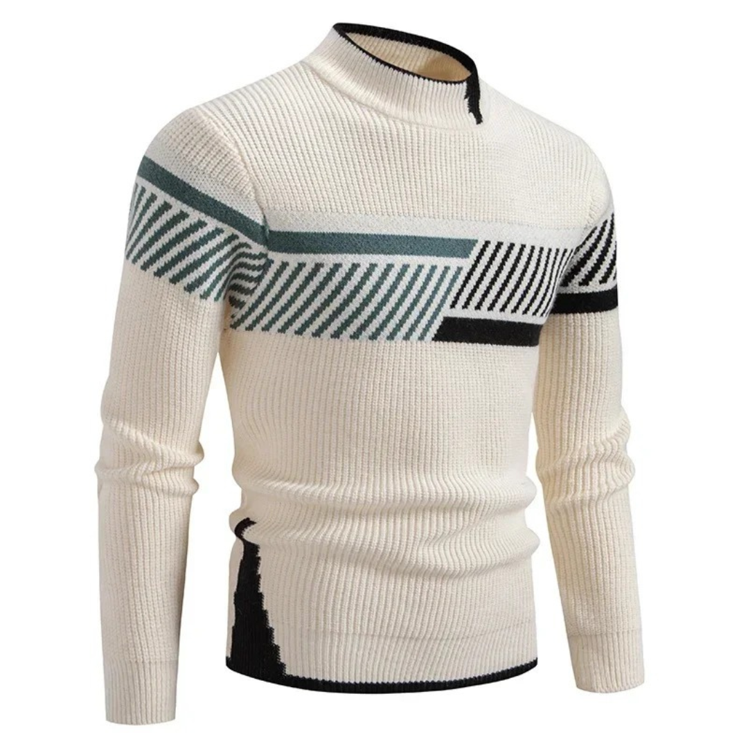 Herren Pullover mit geometrischem Muster für Herbst in Beigestreifen
