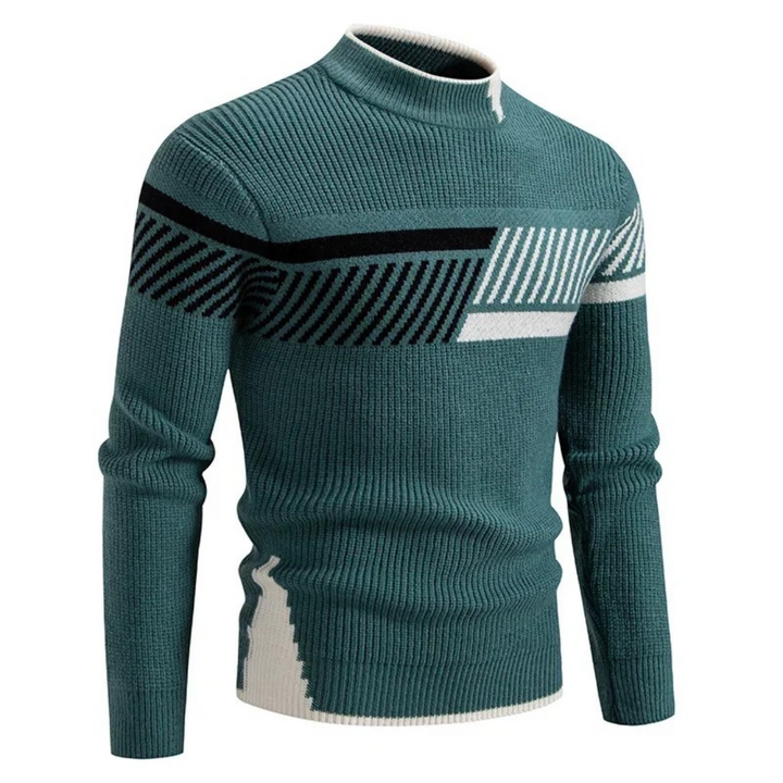 Herren Pullover mit geometrischem Muster für Herbst in Grüner Streifen