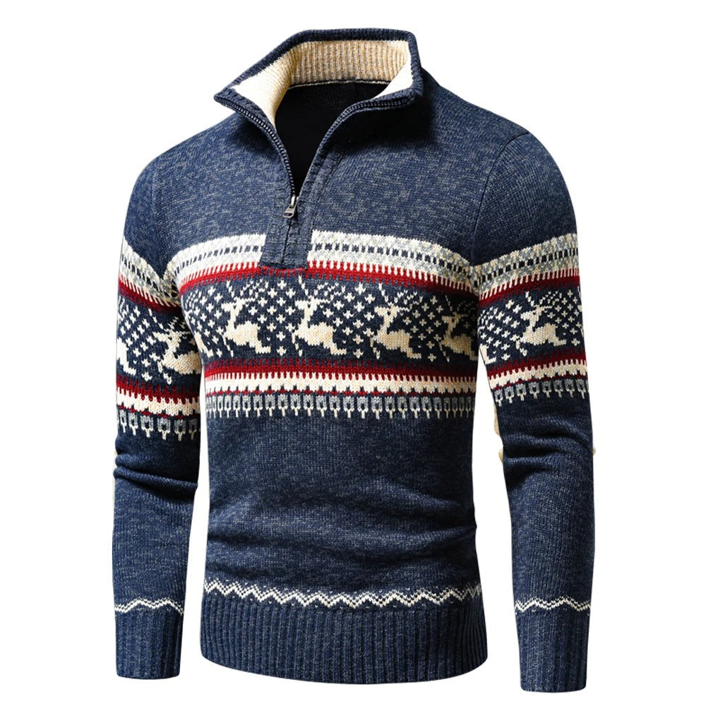Herren Pullover mit Muster und Reißverschluss in Blau