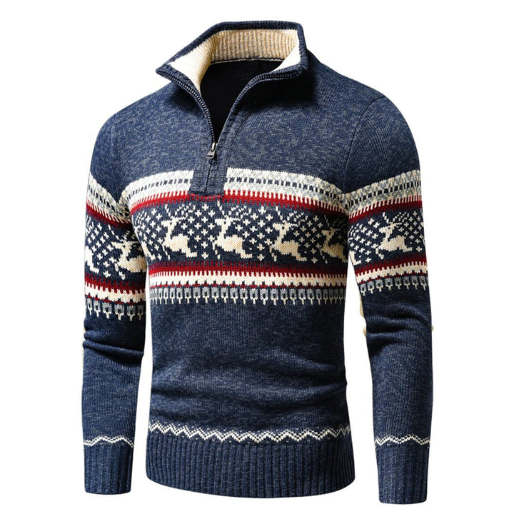 Herren Pullover mit Muster und Reißverschluss in Blau