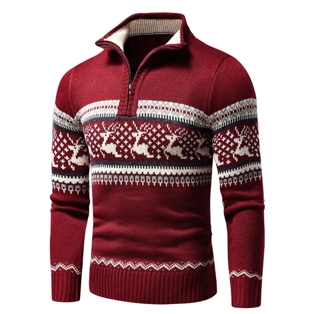 Herren Pullover mit Muster und Reißverschluss in Rot