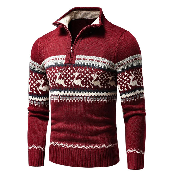 Herren Pullover mit Muster und Reißverschluss in Rot