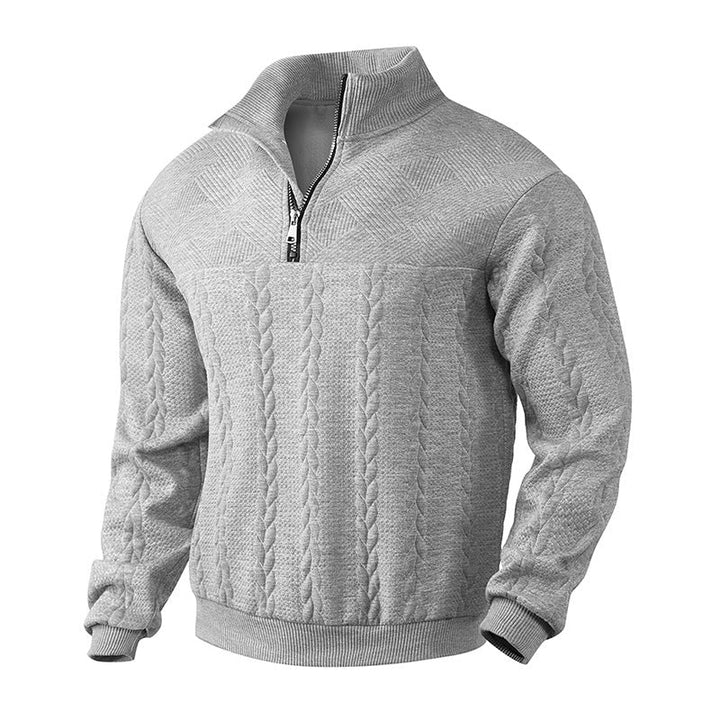 Herren Pullover mit Zopfmuster für den Herbst in Grau marmoriert