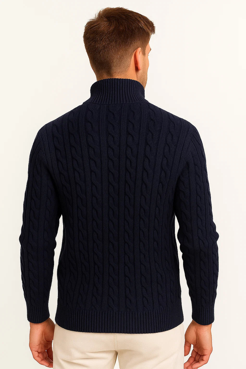 Herren Pullover mit Zopfmuster und Reißverschluss in Schwarz 2