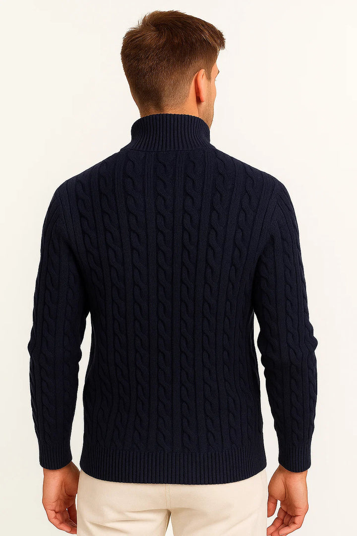Herren Pullover mit Zopfmuster und Reißverschluss in Schwarz 2
