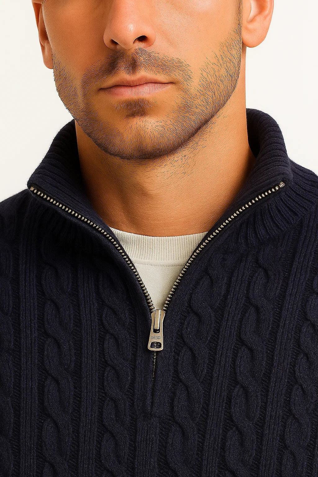 Herren Pullover mit Zopfmuster und Reißverschluss in Schwarz 3