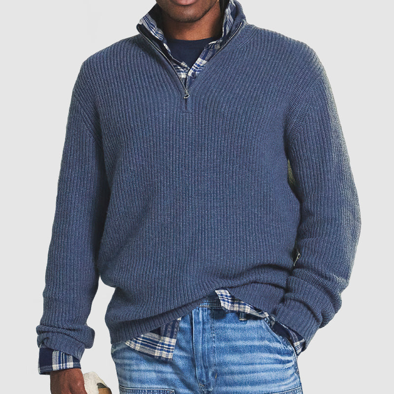 Herren Pullover Reißverschluss Business Casual in Blau