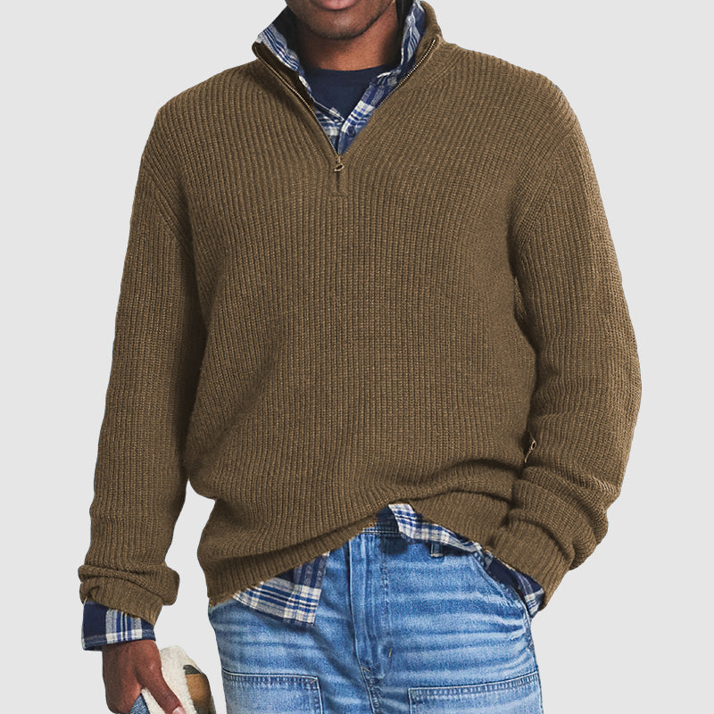 Herren Pullover Reißverschluss Business Casual in Braun