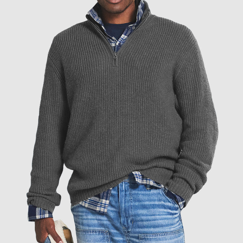 Herren Pullover Reißverschluss Business Casual in Grau