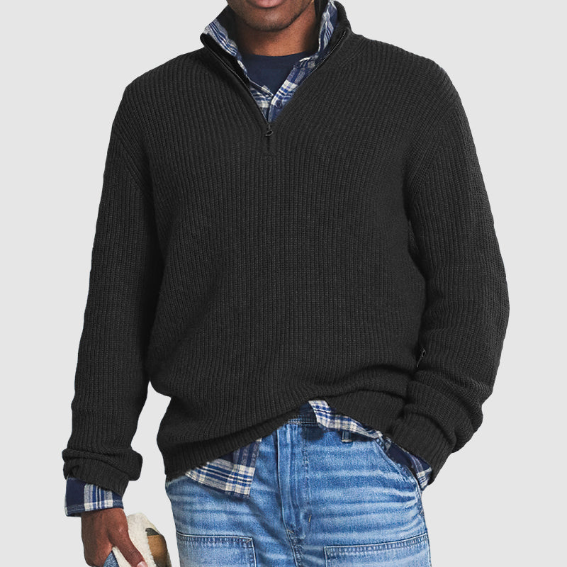 Herren Pullover Reißverschluss Business Casual in Schwarz
