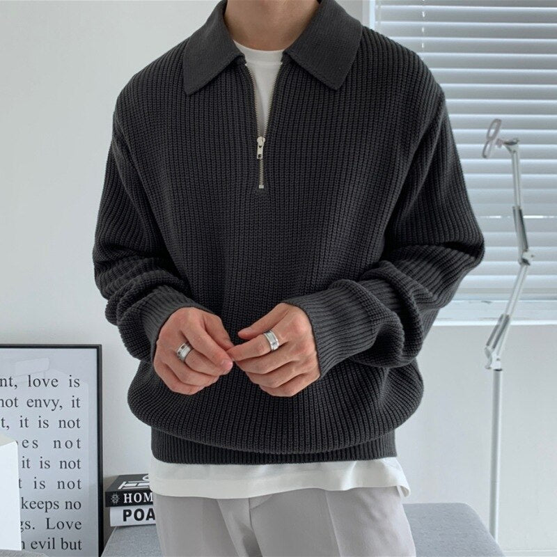 Herren Pullover Strukturiert für den Herbst in Schwarz