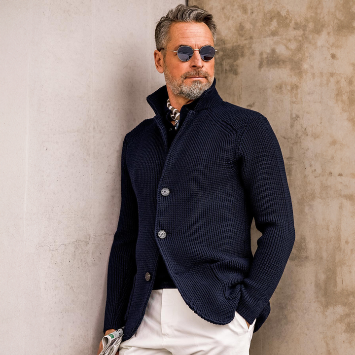 Herren Pullover Waffelpique mit Stehkragen (2)