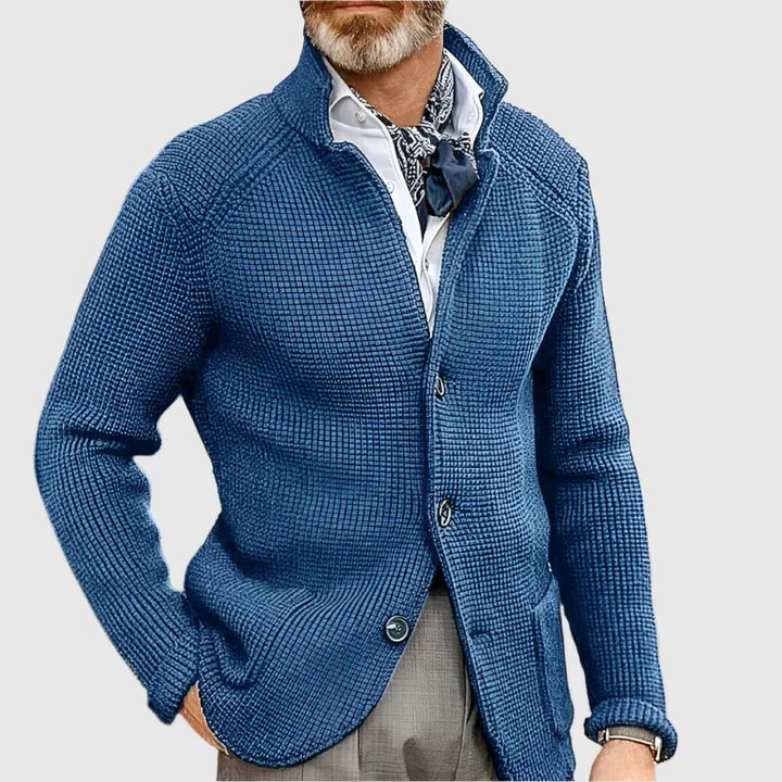 Herren Pullover Waffelpique mit Stehkragen in Blau