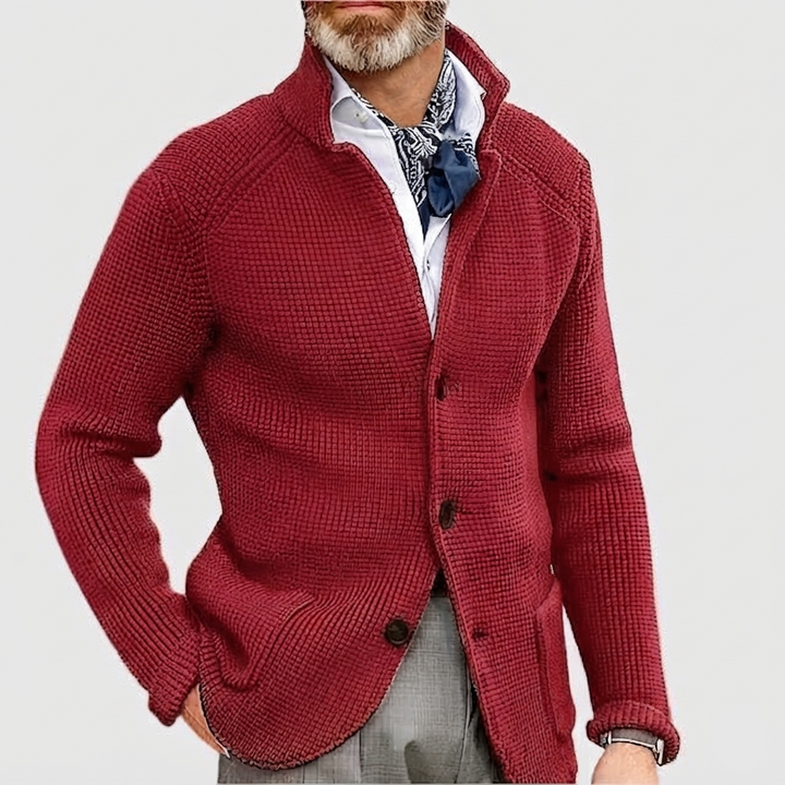 Herren Pullover Waffelpique mit Stehkragen in Bordeaux