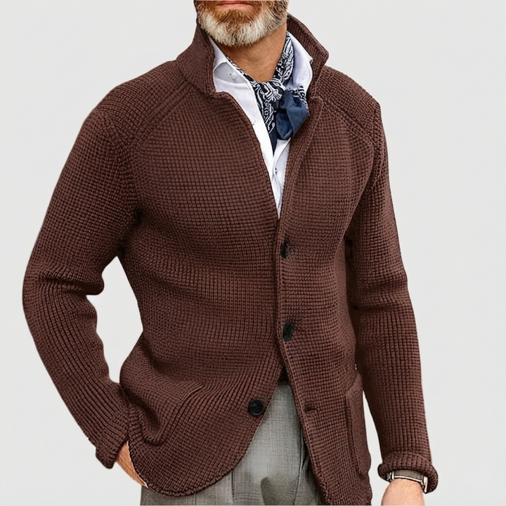 Herren Pullover Waffelpique mit Stehkragen in Braun