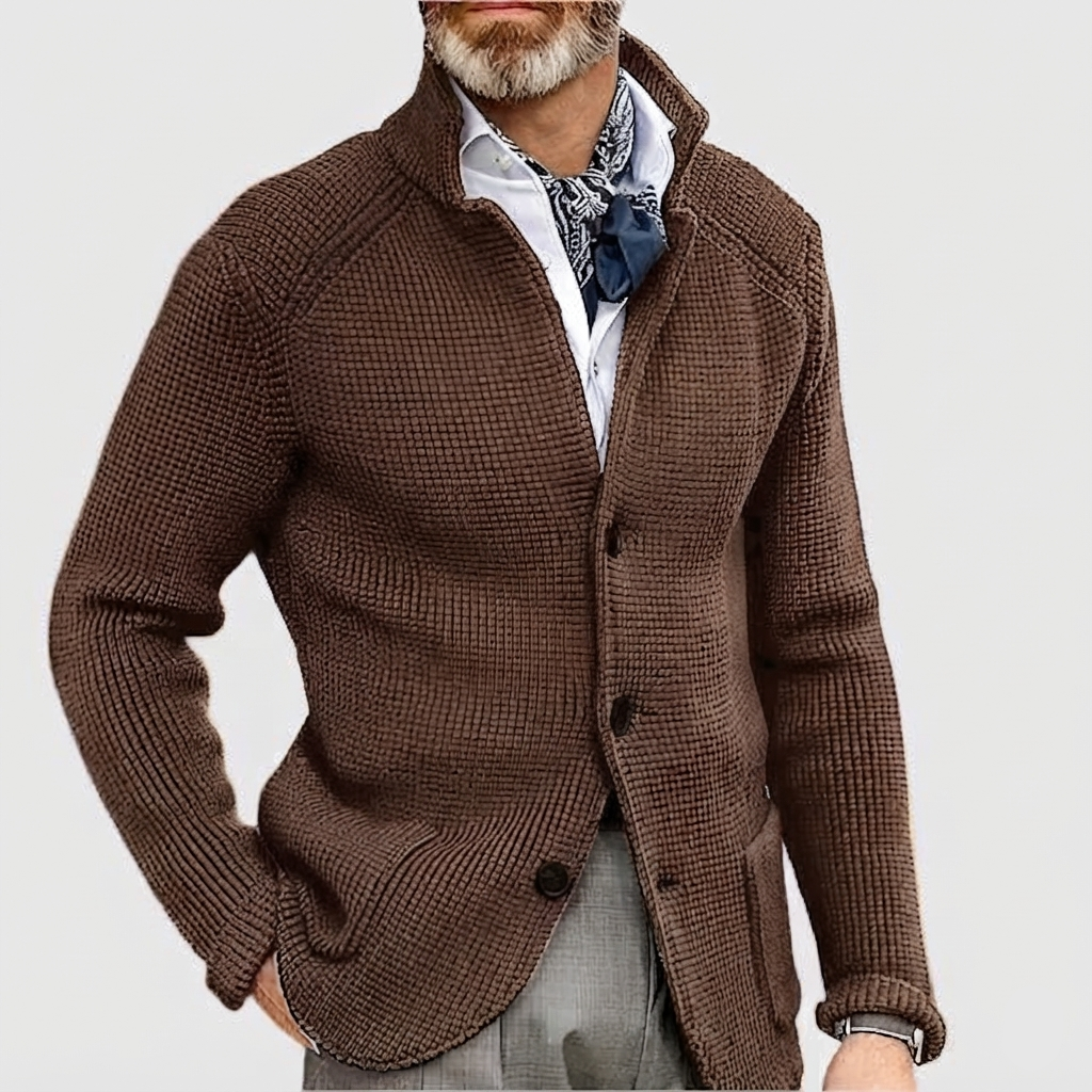 Herren Pullover Waffelpique mit Stehkragen in Chestnut