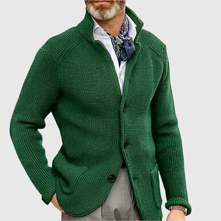 Herren Pullover Waffelpique mit Stehkragen in Emerald
