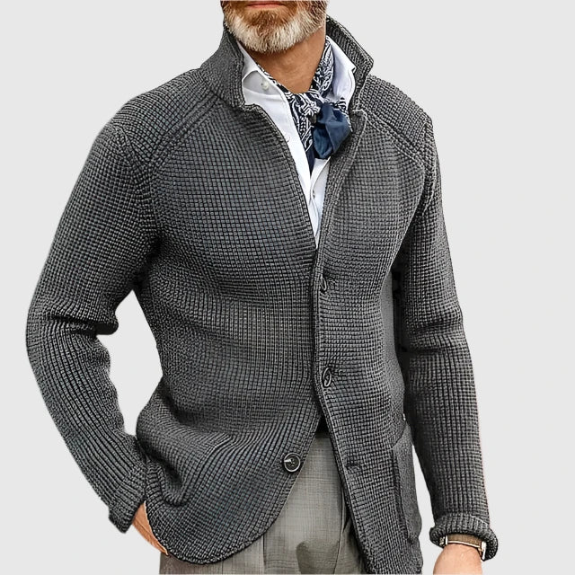 Herren Pullover Waffelpique mit Stehkragen in Grau