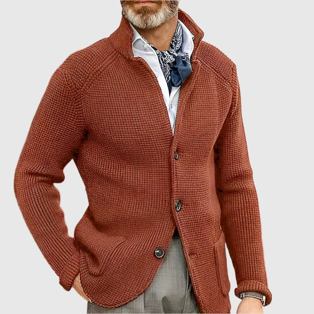 Herren Pullover Waffelpique mit Stehkragen in Orange