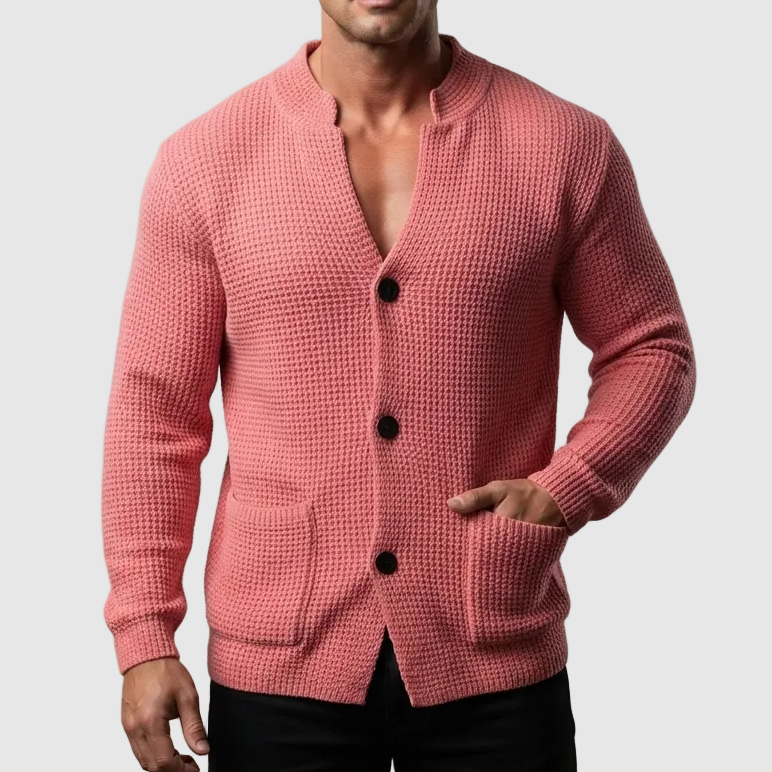 Herren Pullover Waffelpique mit Stehkragen in Rosa