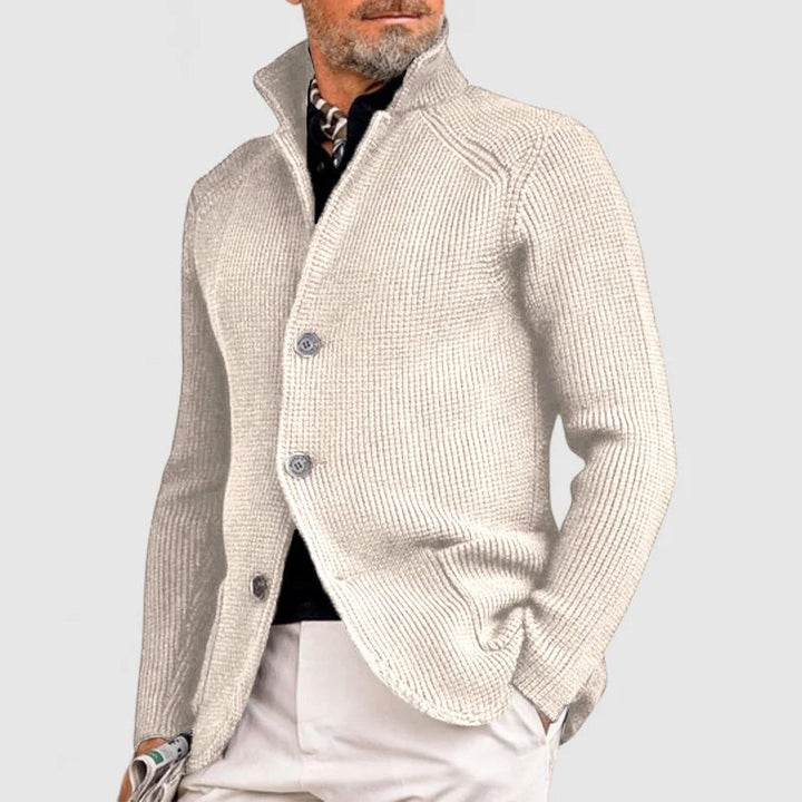 Herren Pullover Waffelpique mit Stehkragen in Weiß
