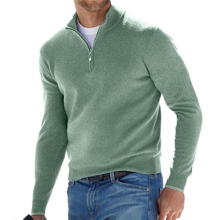Herren Rippenstrick-Pullover mit Halbreißverschluss für Herbst in Grün