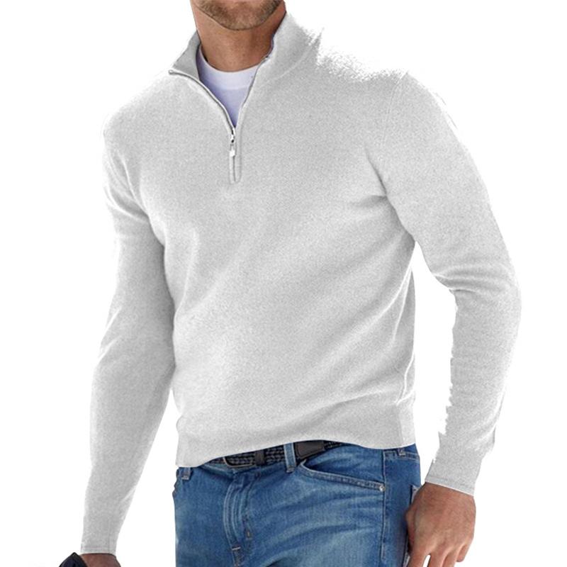 Herren Rippenstrick-Pullover mit Halbreißverschluss für Herbst in Weiß