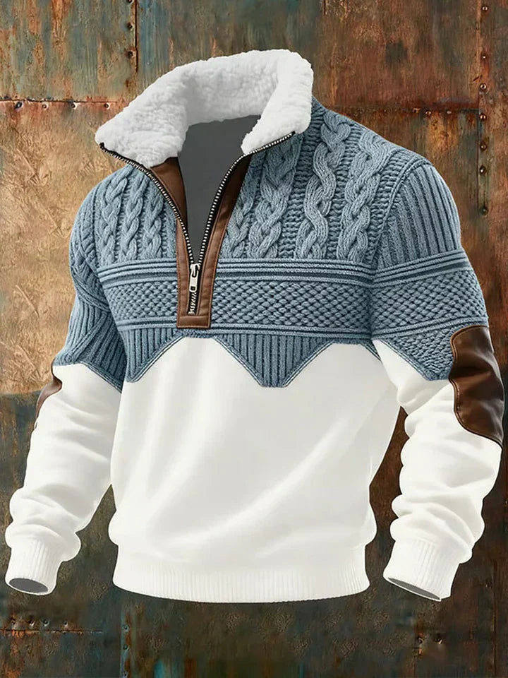 Herren Strick-Pullover Farbblock mit Halb-Reißverschluss